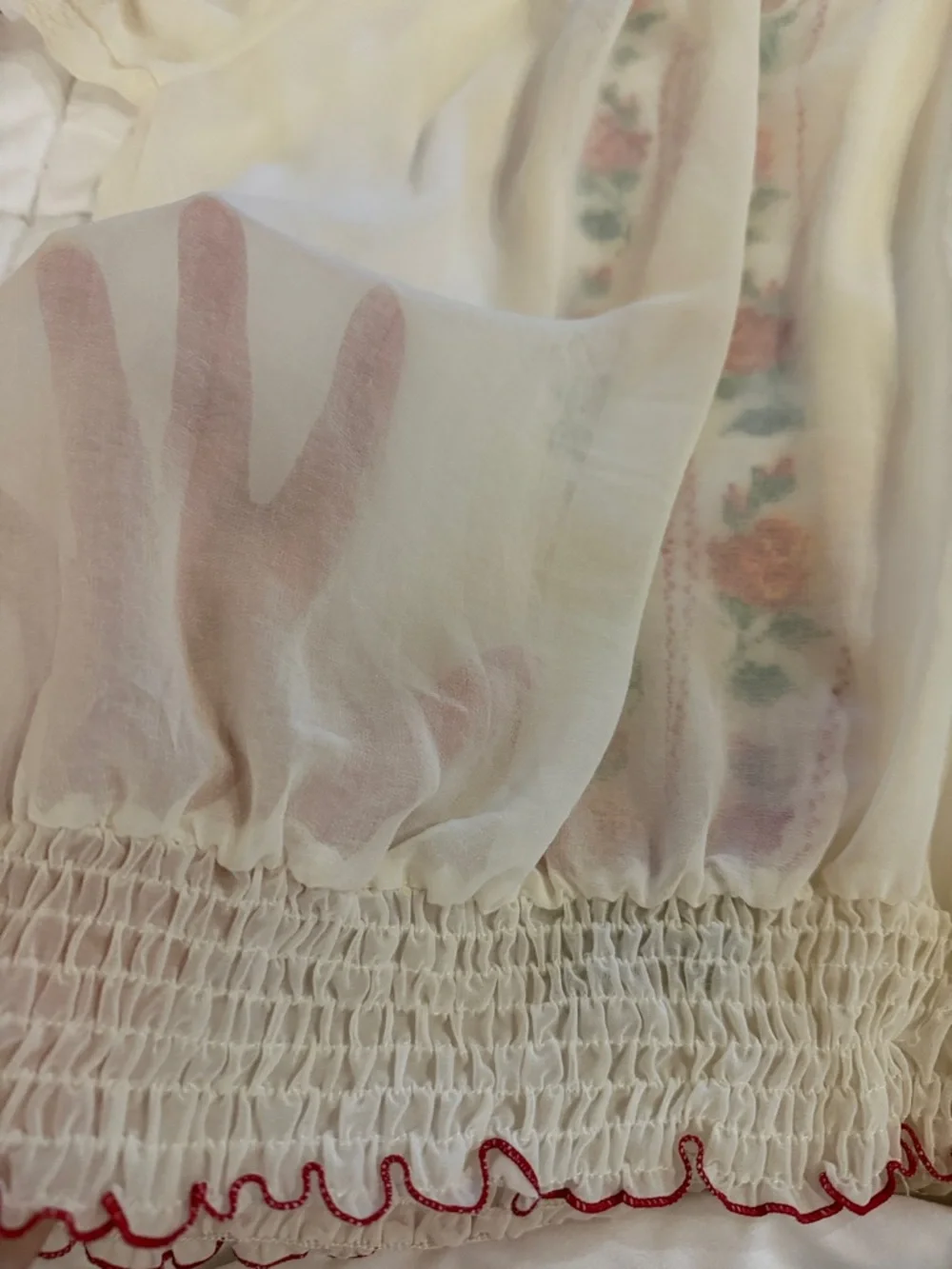 Isabella Rodriguez Cream Peasant Blouse with Red and Green Embroidery - Picture 5 of 5